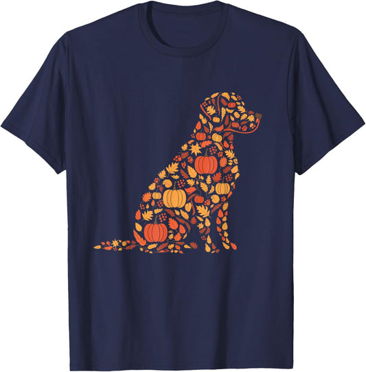 Labrador Retriever Fall Dog Autumn Leaves Thanksgiving T-Shirt - T-Shirt | Navy