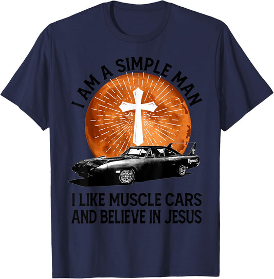 Retro I Am A Simple Man for Muscle Car Lovers T-Shirt - T-Shirt | Navy