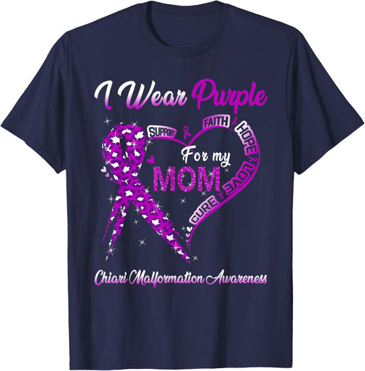 I Wear Purple For My Mom Chiari Malformation Awareness T-Shirt - T-Shirt | Navy