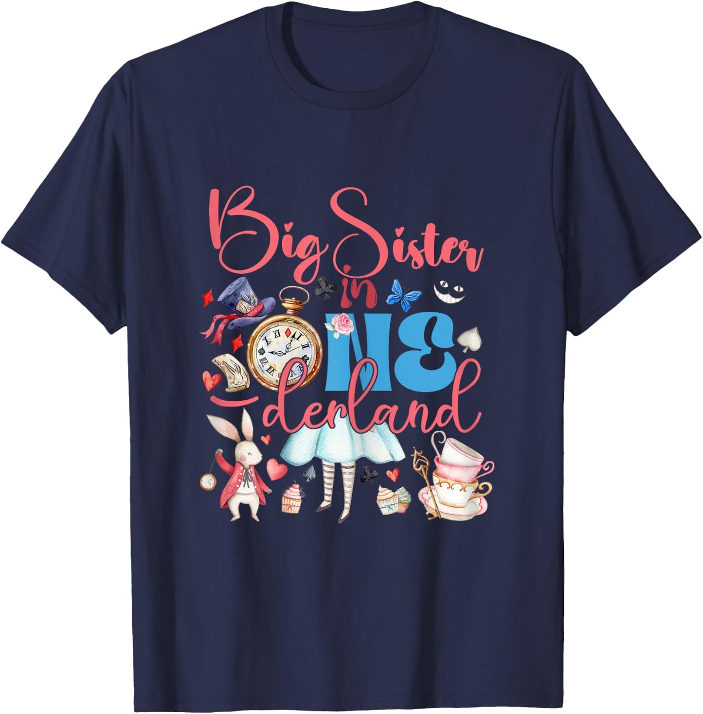 Alice Big Sister in ONEderland Birthday Family T-Shirt - T-Shirt | Navy