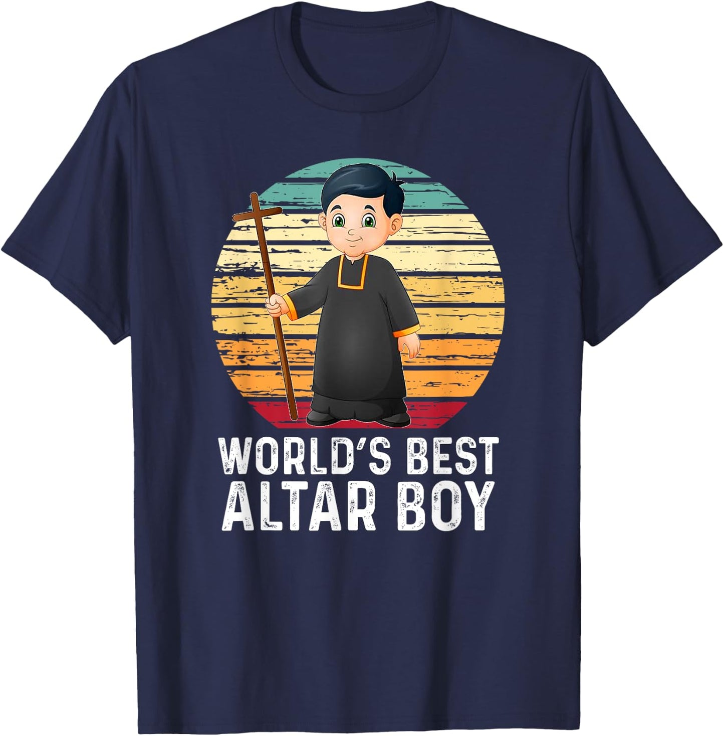 Vintage World's Best Altar Boy Catholic T-Shirt - T-Shirt | Navy