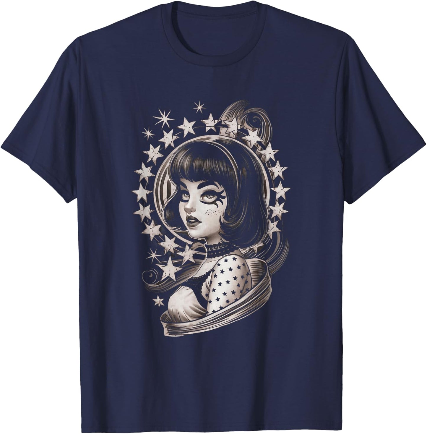 Vintage Tattoo Goth Girl Retro Rockabilly Art T-Shirt - T-Shirt | Navy