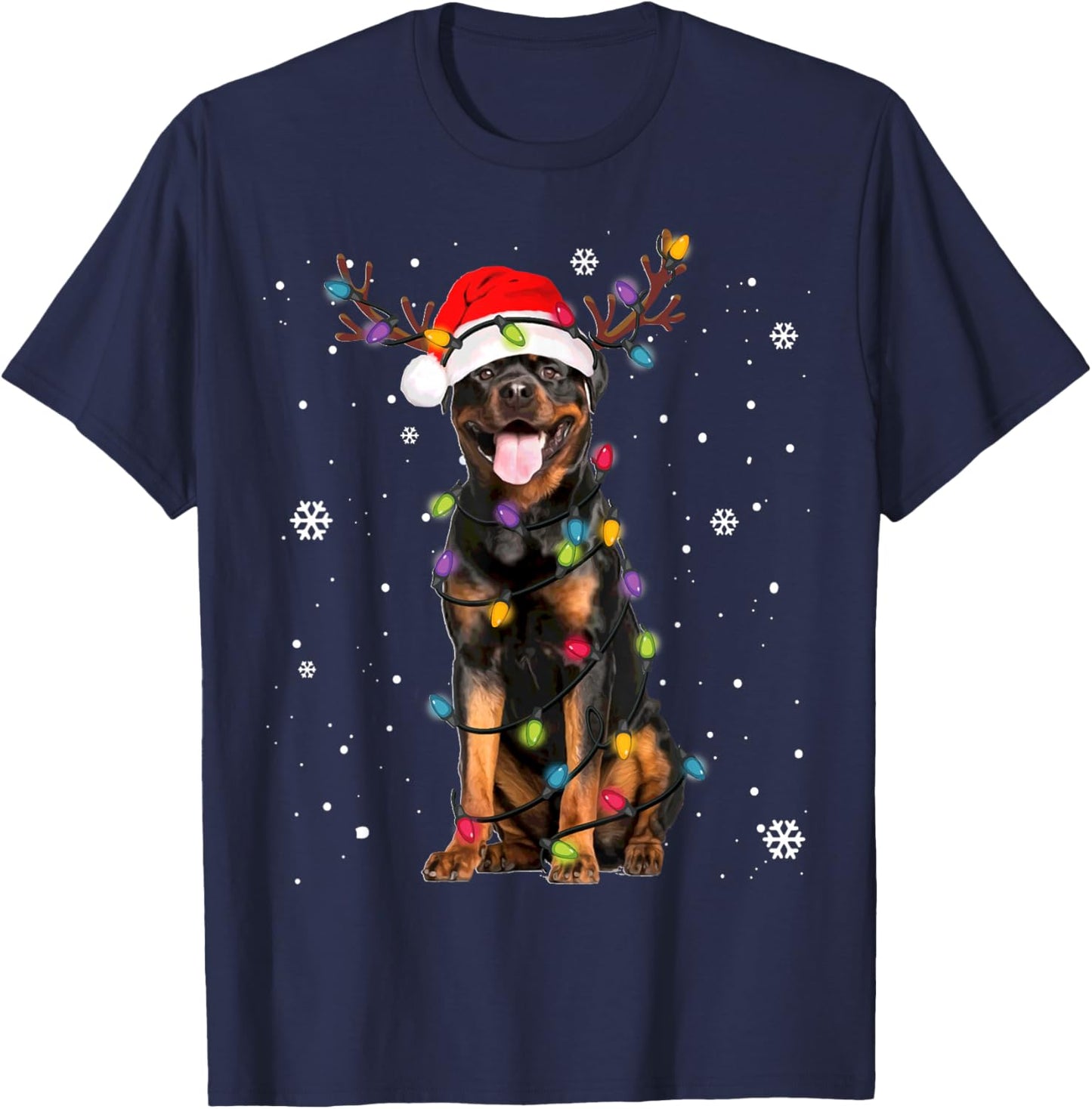 Rottweiler Santa Christmas Lights Xmas Dog Lover Xmas Pajama T-Shirt - T-Shirt | Navy
