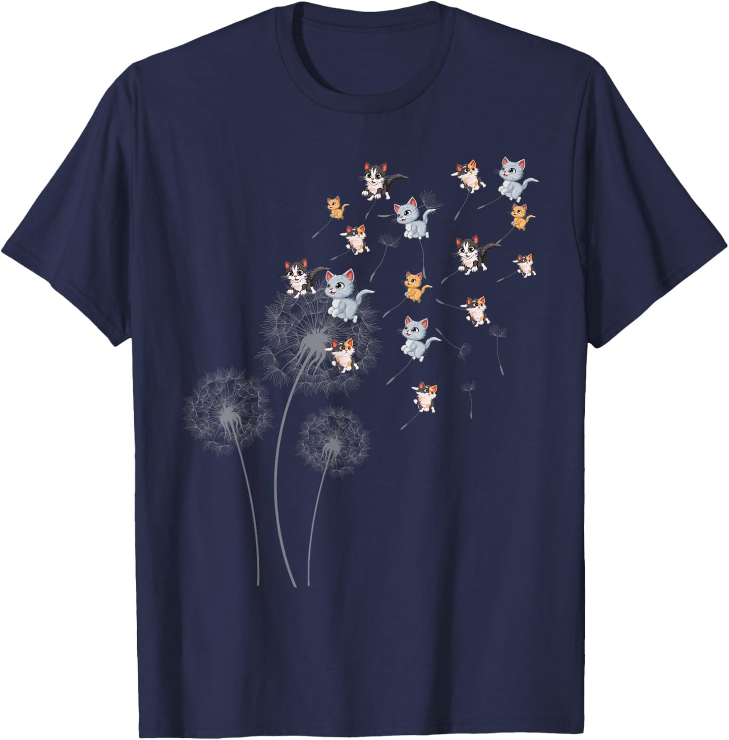 Cat Cat Girls Cute Dandelion Flower T-Shirt - T-Shirt | Navy