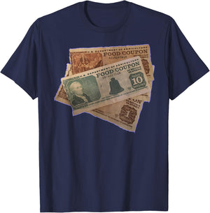 90s RETRO FUNNY GANGSTER FOOD STAMP FOODSTAMP 80s PARTY T-Shirt - T-Shirt | Navy