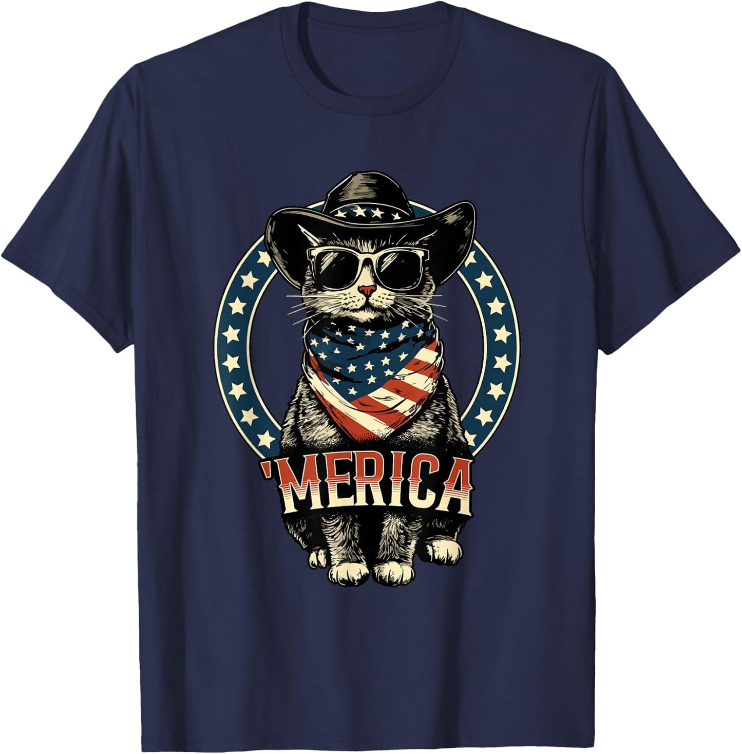 USA 'Merica Cat 4th of July Men Women Kids Funny Patriotic T-Shirt - T-Shirt | Navy