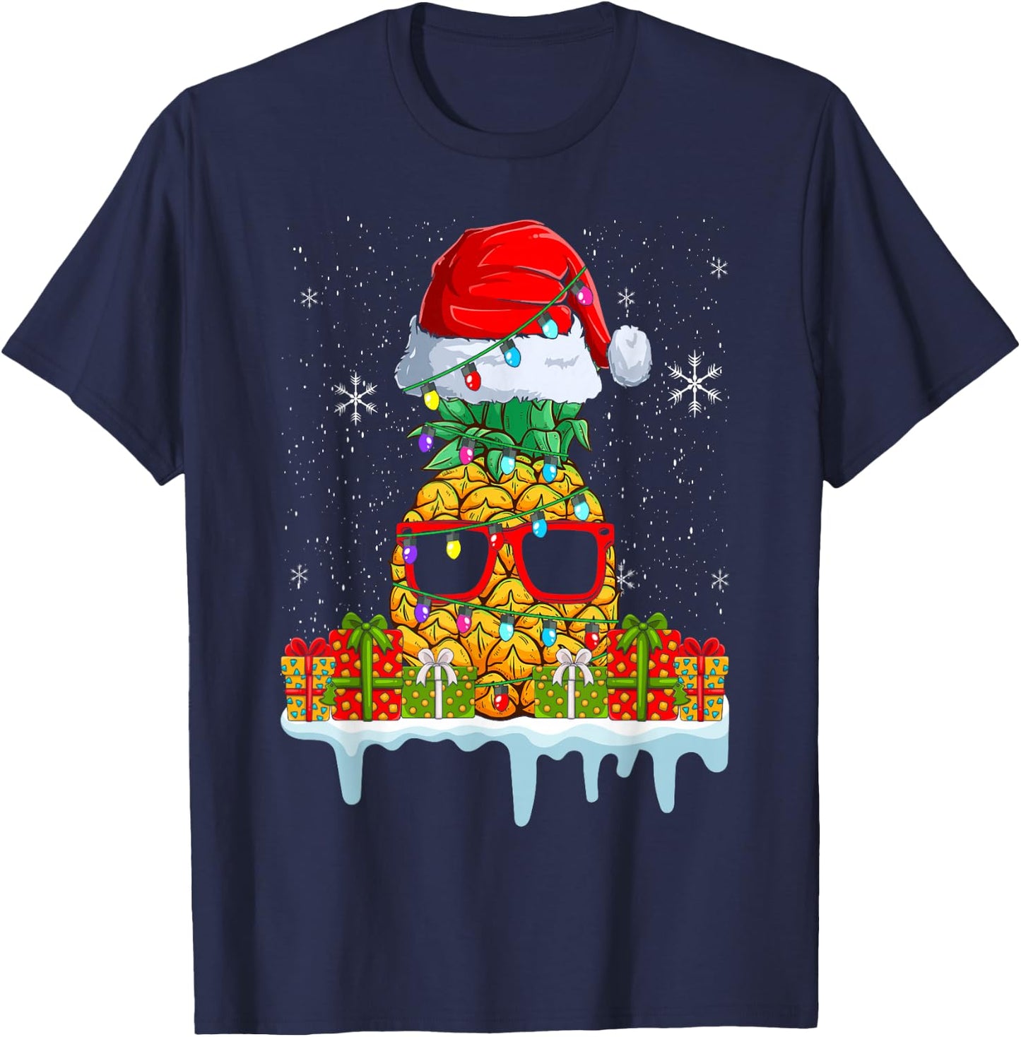 Tropical Funny Christmas Pineapple T-Shirt - T-Shirt | Navy