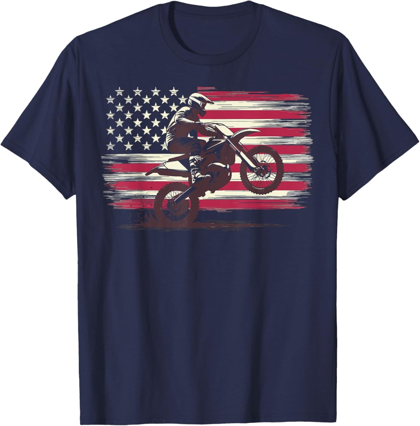 Motocross US Flag Dirt Bike T-Shirt - T-Shirt | Navy