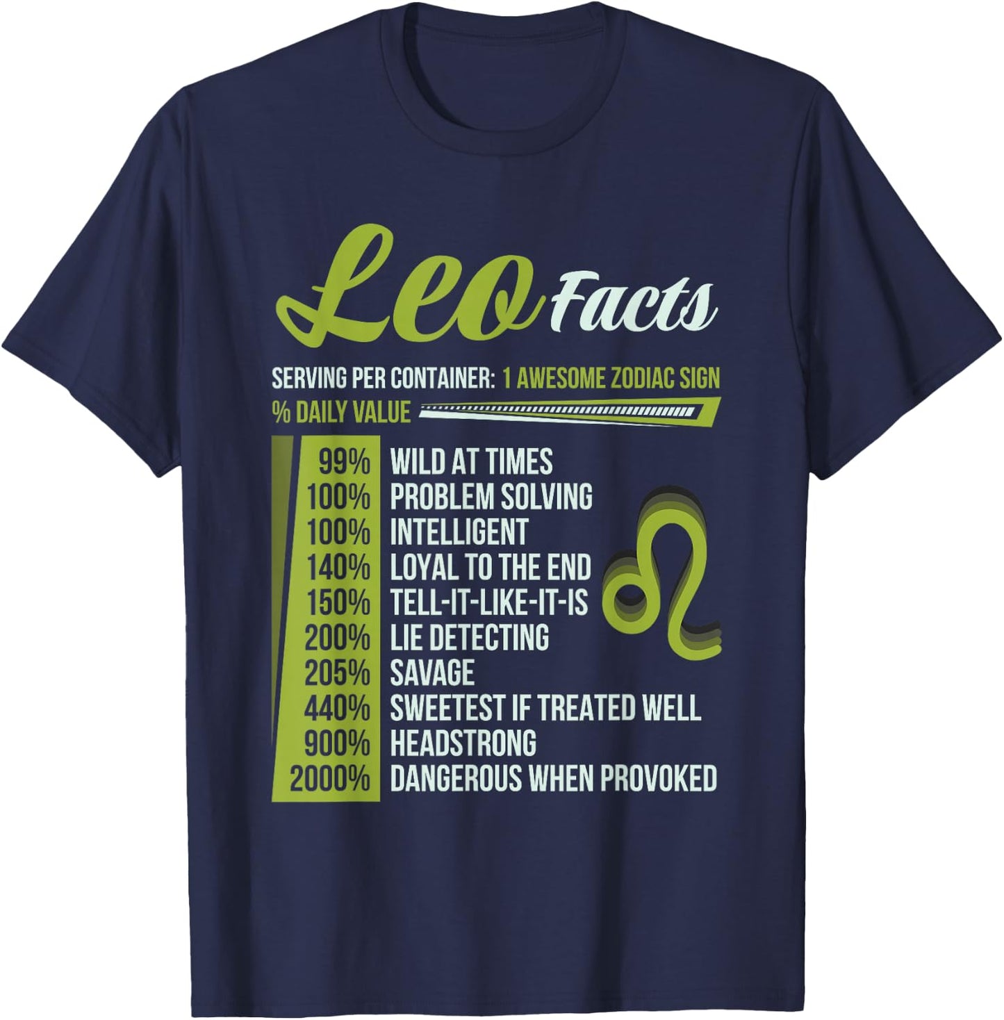 Leo Facts Traits Horoscope Zodiac Astrological Sign Funny , Small, Black T-Shirt - T-Shirt | Navy
