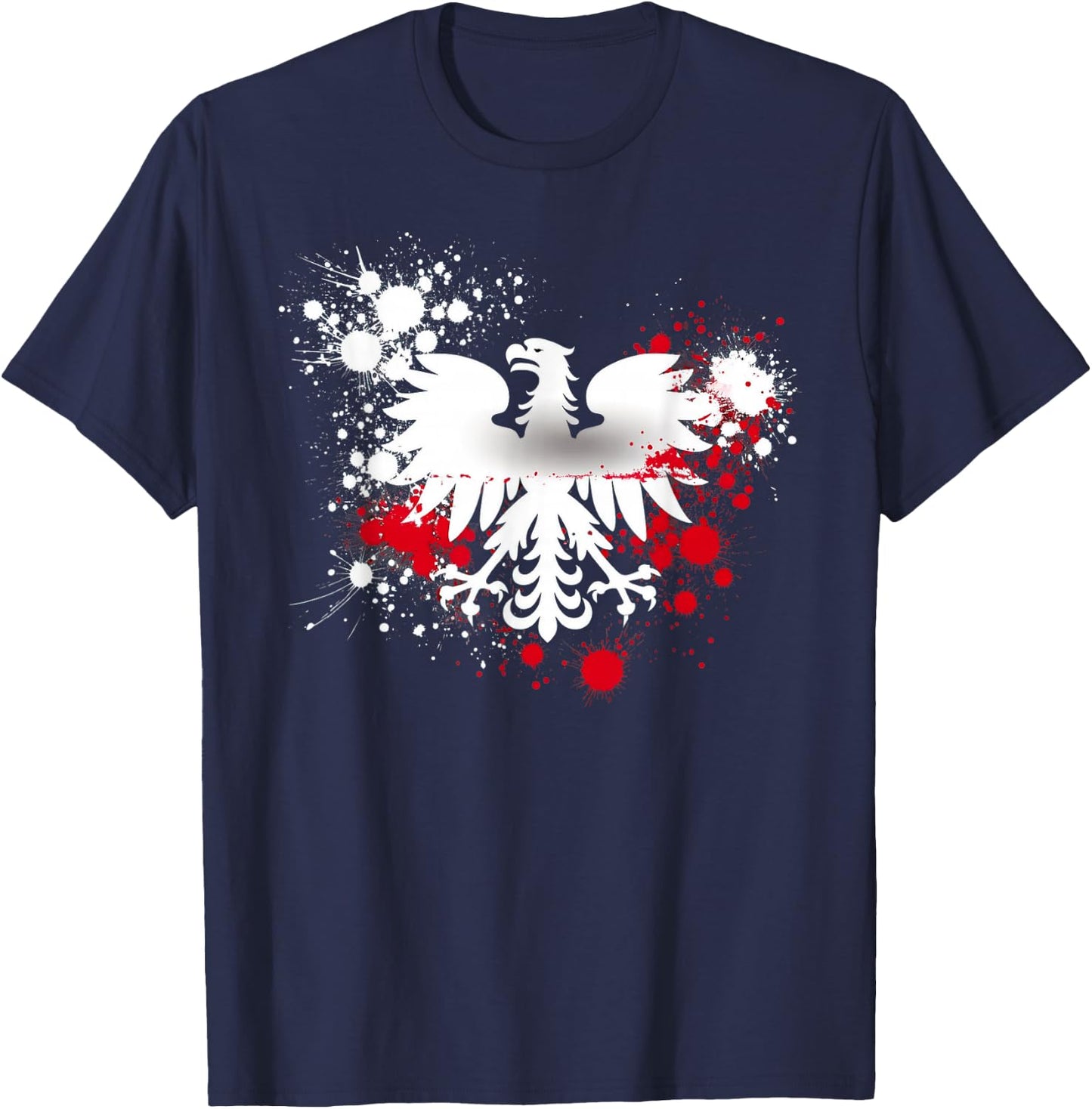 Poland Flag Paint Splatter White Eagle Polska Polish Pride T-Shirt - T-Shirt | Navy