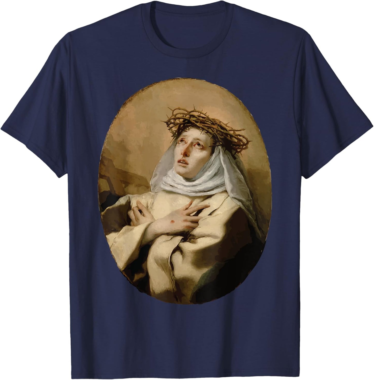 St Catherine of Siena Art Italian Saints Catholic Stigmata T-Shirt - T-Shirt | Navy