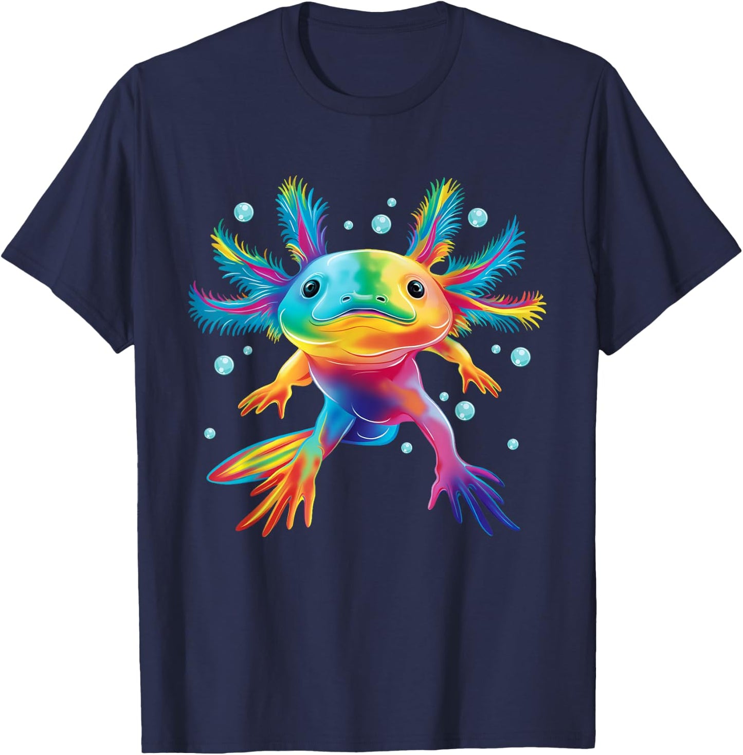 Cute Axolotl Colorful Axolotl Art Girls Boys Kids Women , Small, Black T-Shirt - T-Shirt | Navy