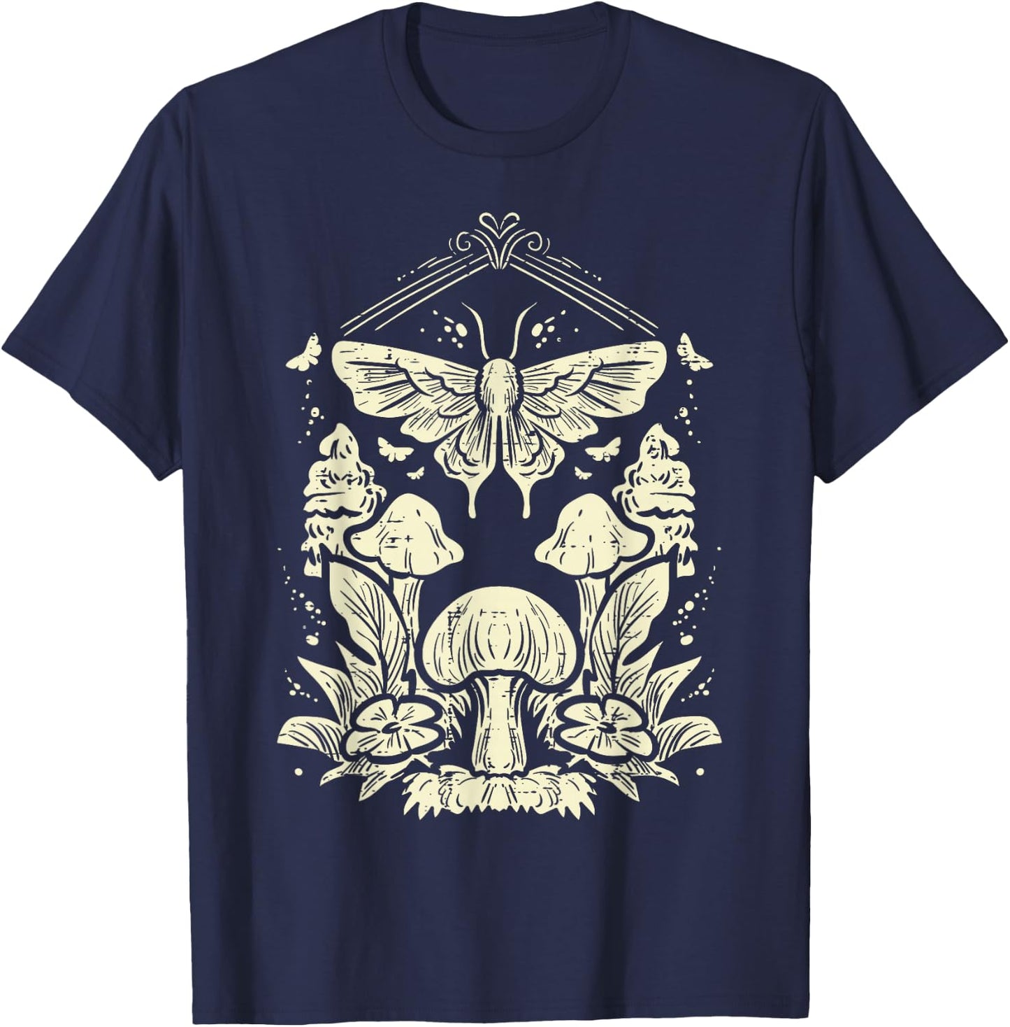 Moth Mushrooms Fairycore Fairy Grunge Nature Women Girls Kid T-Shirt - T-Shirt | Navy
