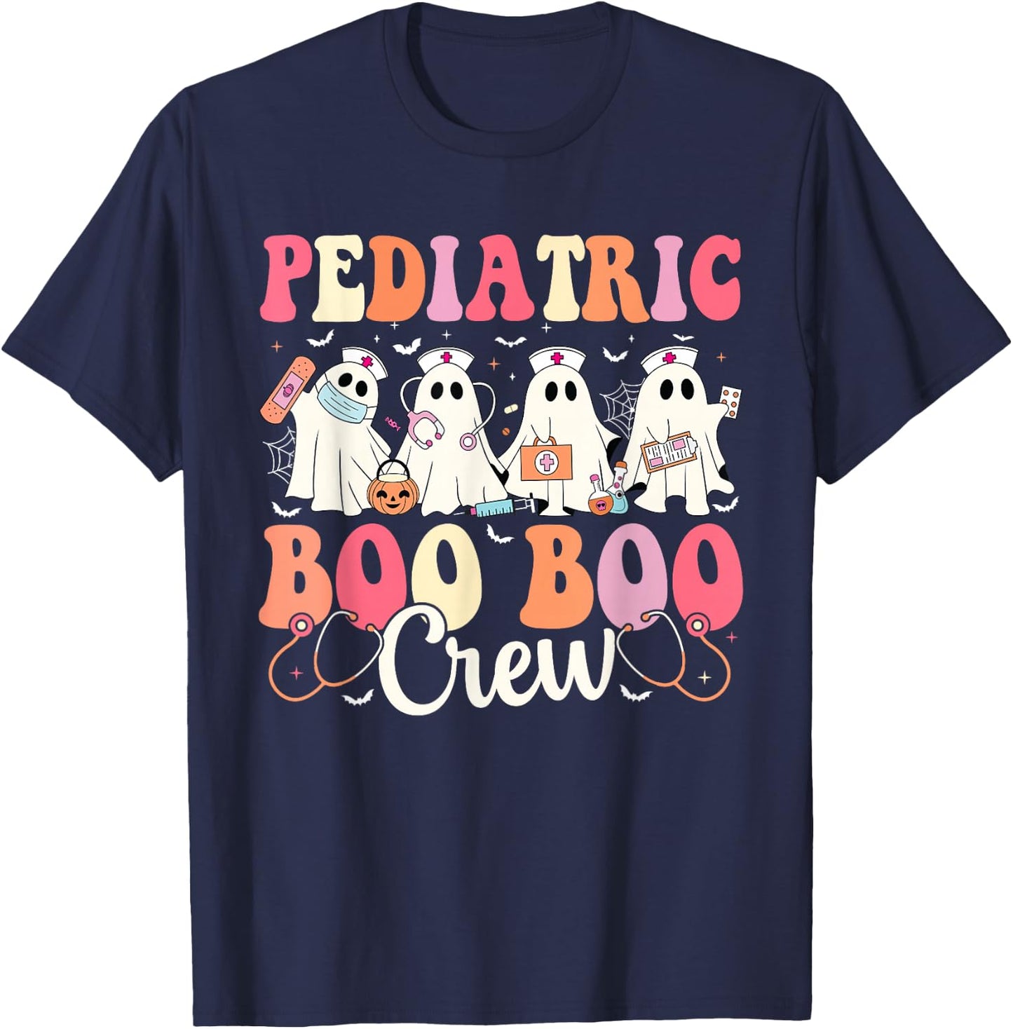 Pediatric Nurse Boo Boo Crew Ghost Nurse Halloween Costume T-Shirt - T-Shirt | Navy