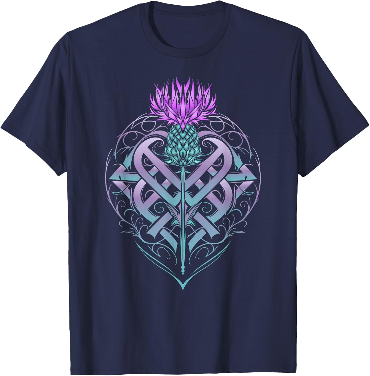 Scottish Thistle with Shield and Celtic Knots Thistle Lover T-Shirt - T-Shirt | Navy
