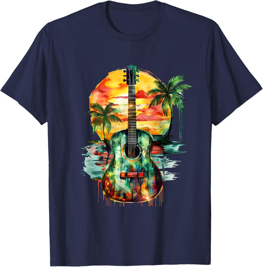 Reggae Music Guitar Rastafari Roots Rasta Reggae Music T-Shirt - T-Shirt | Navy