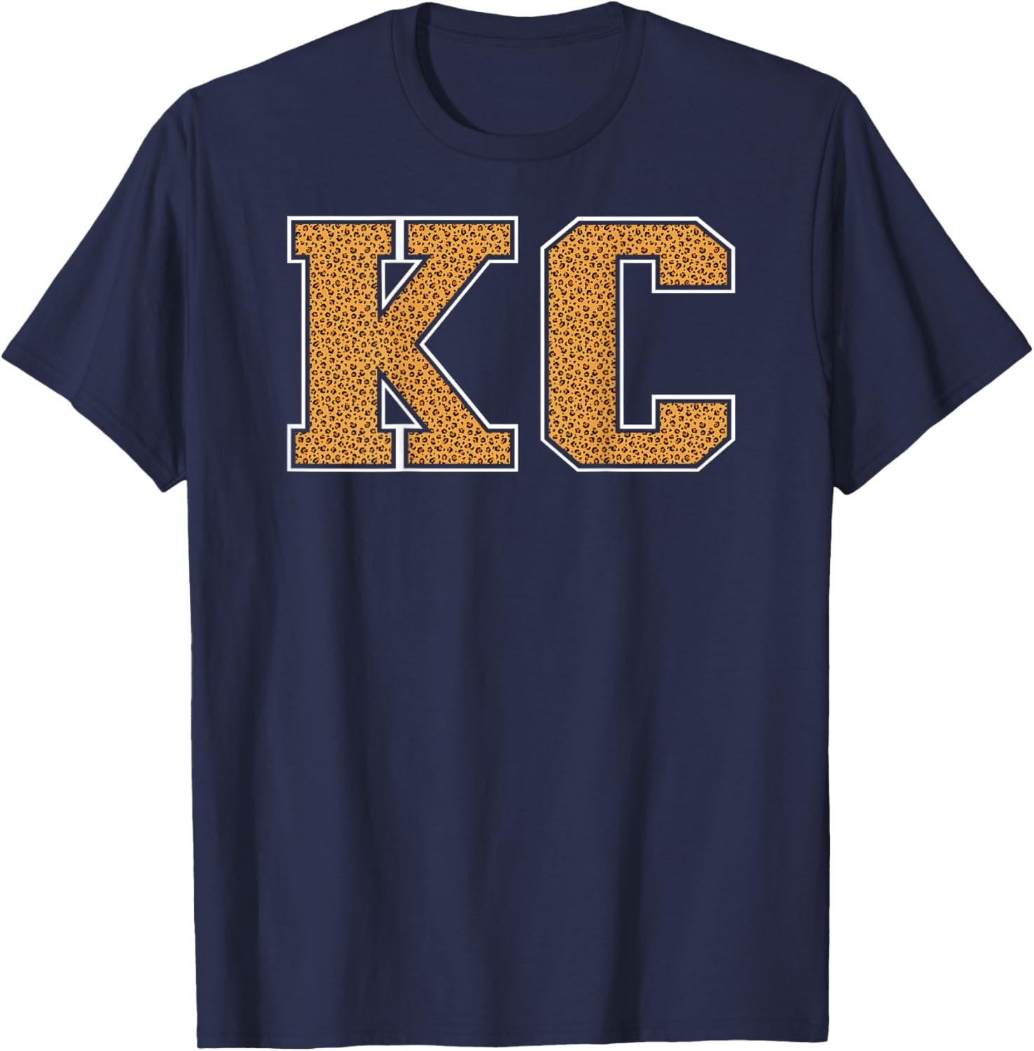 KC Leopard Pattern Retro Varsity Style Kansas City KC Back T-Shirt - T-Shirt | Navy