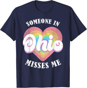 Someone In Ohio Misses Me Heart Retro Groovy T-Shirt - T-Shirt | Navy