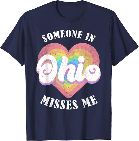 Someone In Ohio Misses Me Heart Retro Groovy T-Shirt - T-Shirt | Navy