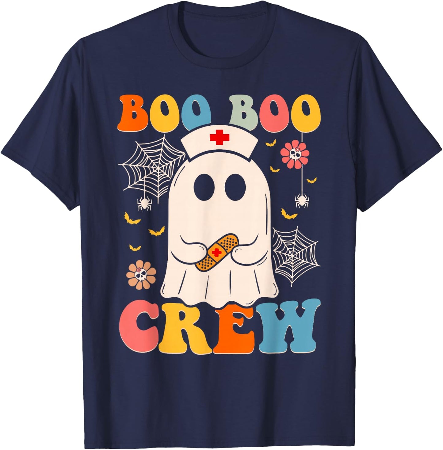 Groovy Retro Boo Boo Crew Nurse Funny Ghost Halloween Nurse T-Shirt - T-Shirt | Navy