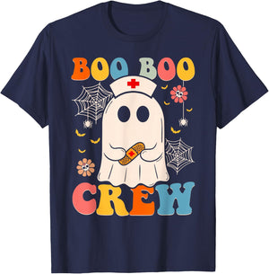 Groovy Retro Boo Boo Crew Nurse Funny Ghost Halloween Nurse T-Shirt - T-Shirt | Navy