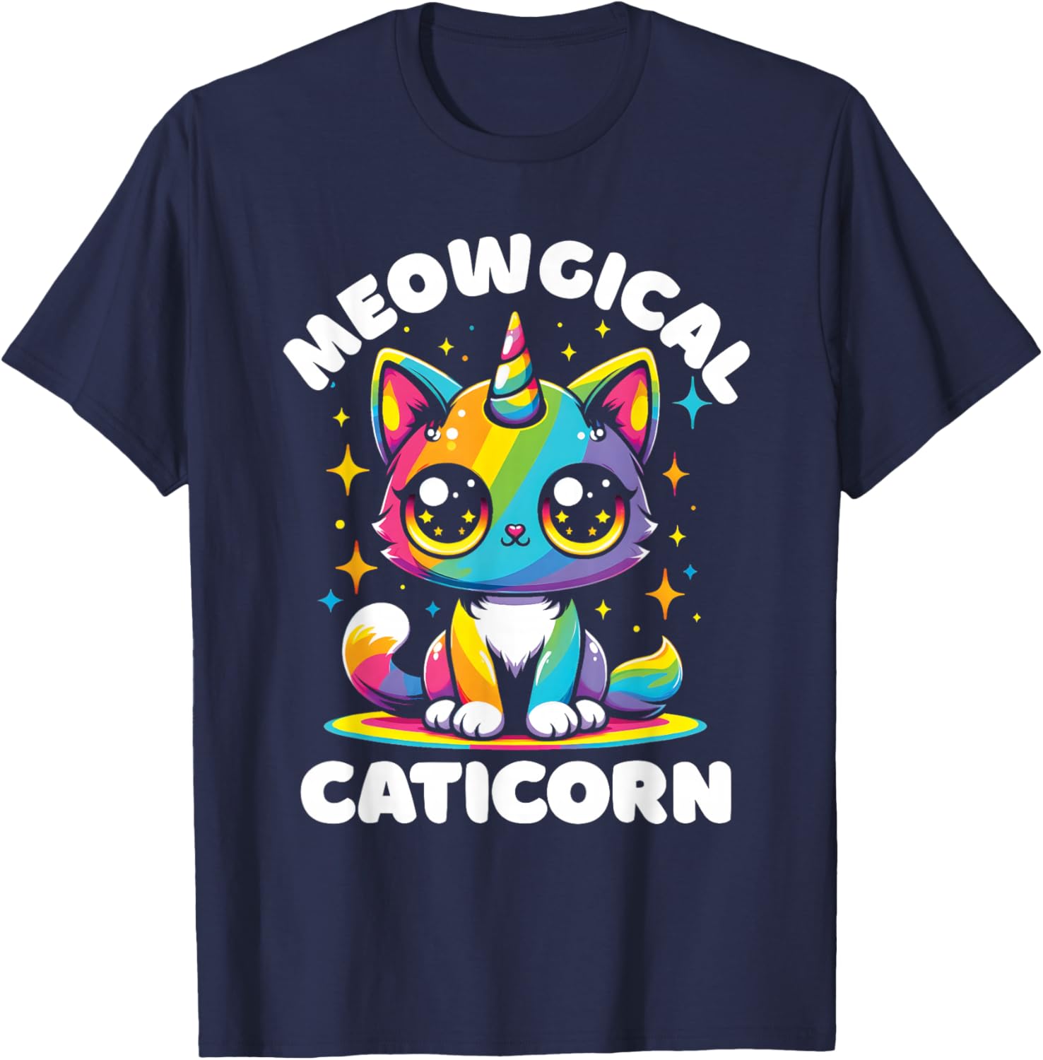 Meowgical Caticorn Cat Unicorn Rainbow Kittycorn T-Shirt - T-Shirt | Navy