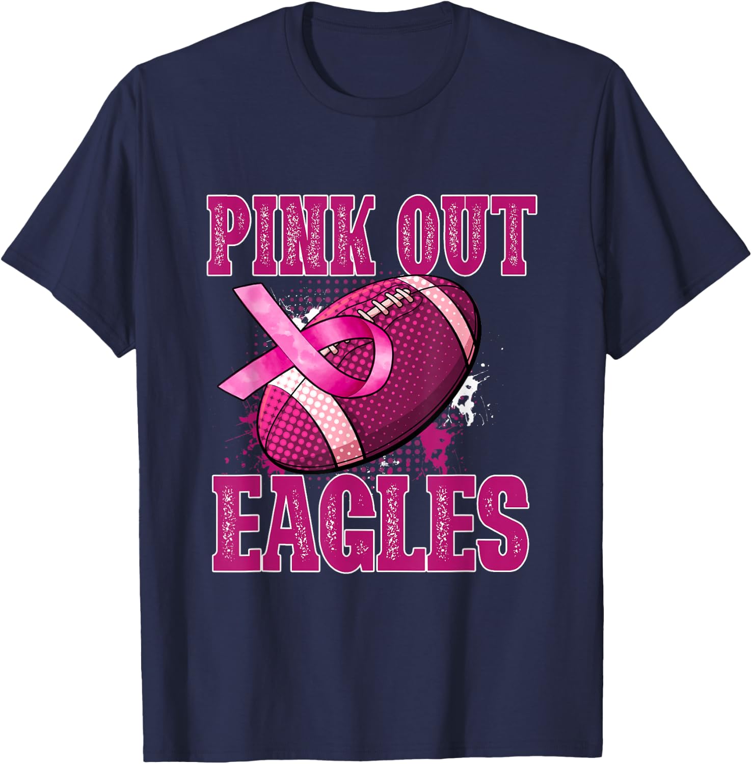 Eagles Pink Out Football Tackle Breast Cancer T-Shirt - T-Shirt | Navy