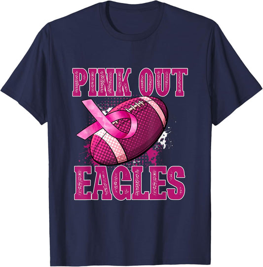 Eagles Pink Out Football Tackle Breast Cancer T-Shirt - T-Shirt | Navy