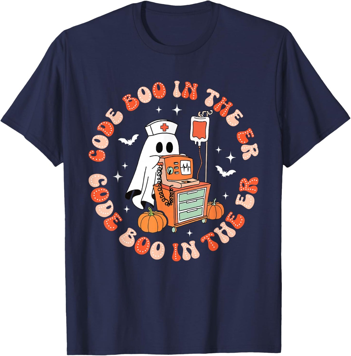 Halloween Code Boo In The ER ICU Ghost Respiratory Therapist T-Shirt - T-Shirt | Navy