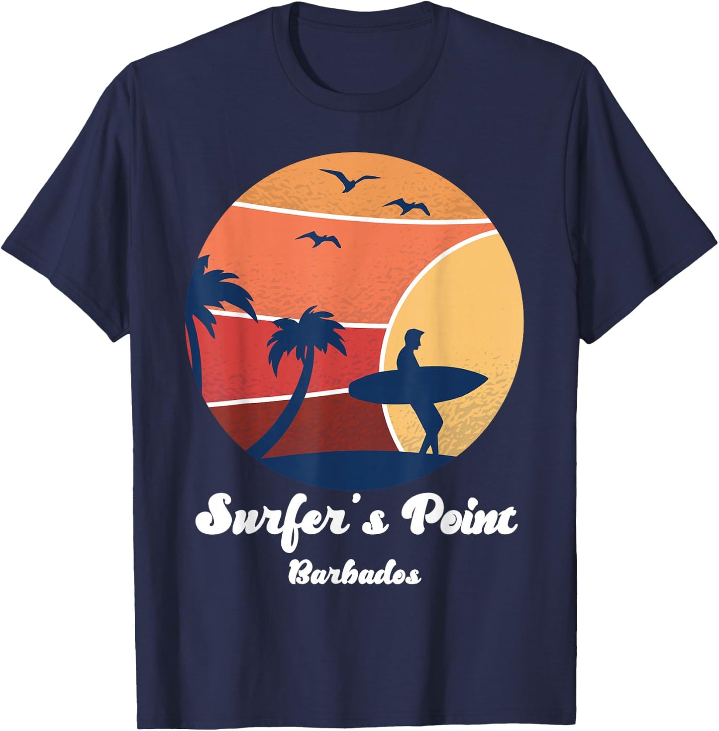 Surfer's Point Barbados Surfing Surfer Vintage Sunset Beach T-Shirt - T-Shirt | Navy