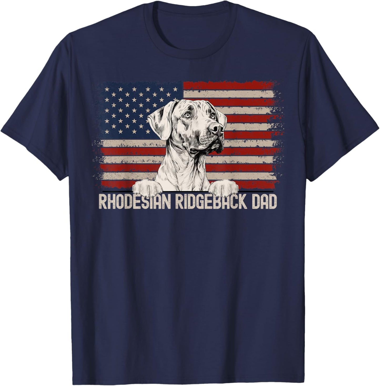 Best Dog Dad Ever American Flag - Rhodesian Ridgeback Dad Men T-Shirt - T-Shirt | Navy