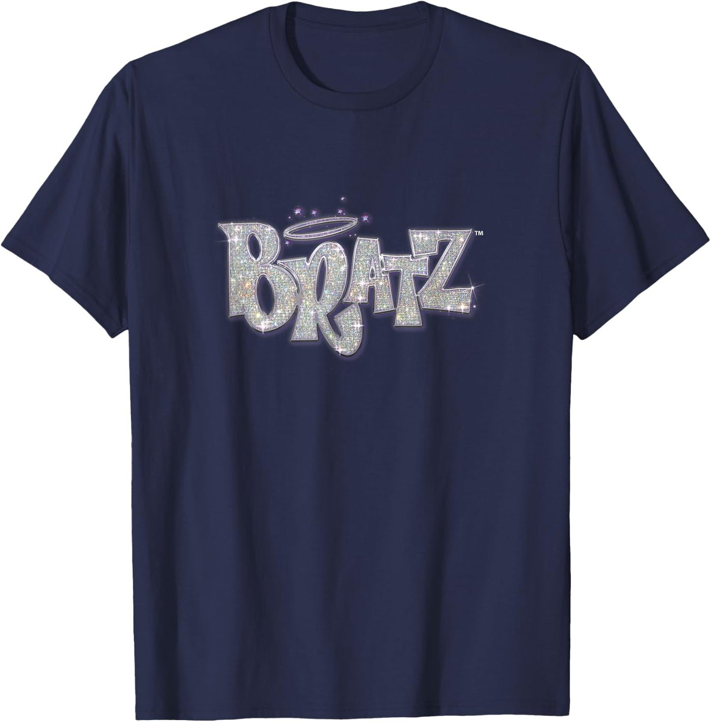 Bratz Silver Glitter Logo Purple Lining Angel Halo Sparkles T-Shirt - T-Shirt | Navy