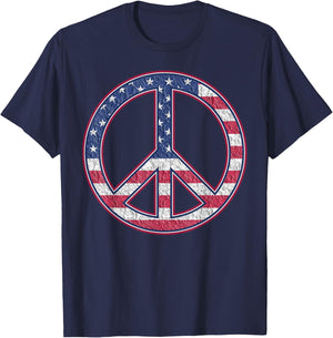 American Flag Peace Sign - America Pride - USA Proud Patriot T-Shirt - T-Shirt | Navy