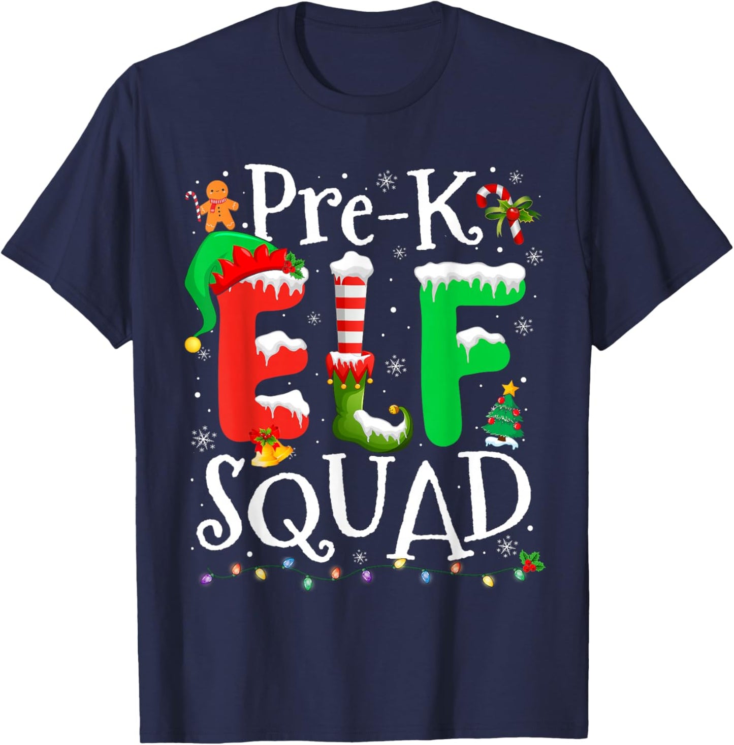 Funny Elf Squad Pre-k Teacher Christmas Child Xmas T-Shirt - T-Shirt | Navy