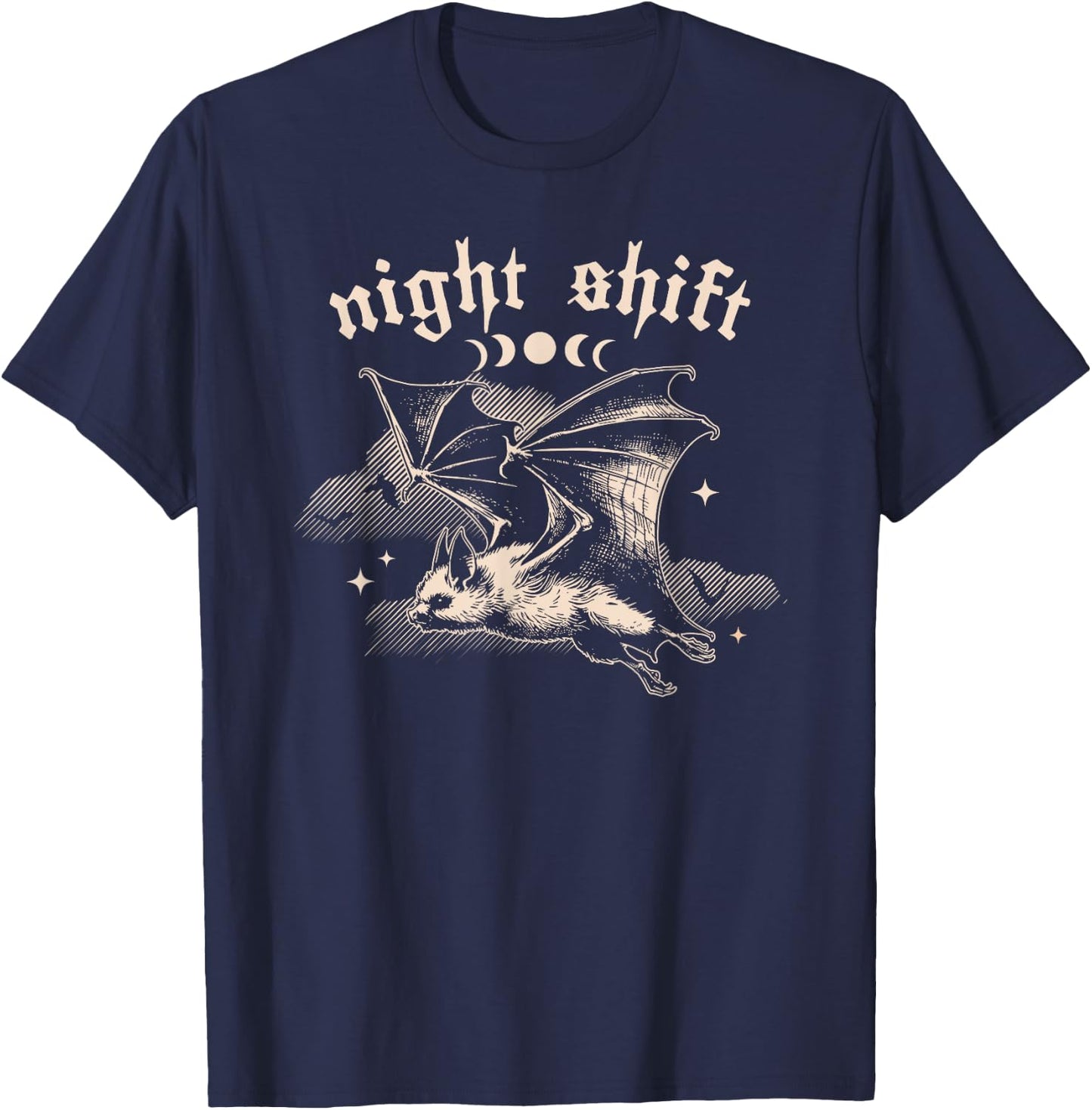 Night Shift Bat - Gothic Vampire Bat with Moon Halloween T-Shirt - T-Shirt | Navy