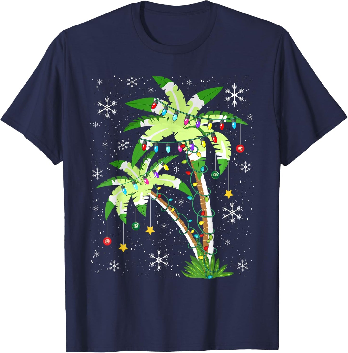 Palm Tree Christmas Lights & Ornaments Hawaii Tropical Xmas T-Shirt - T-Shirt | Navy