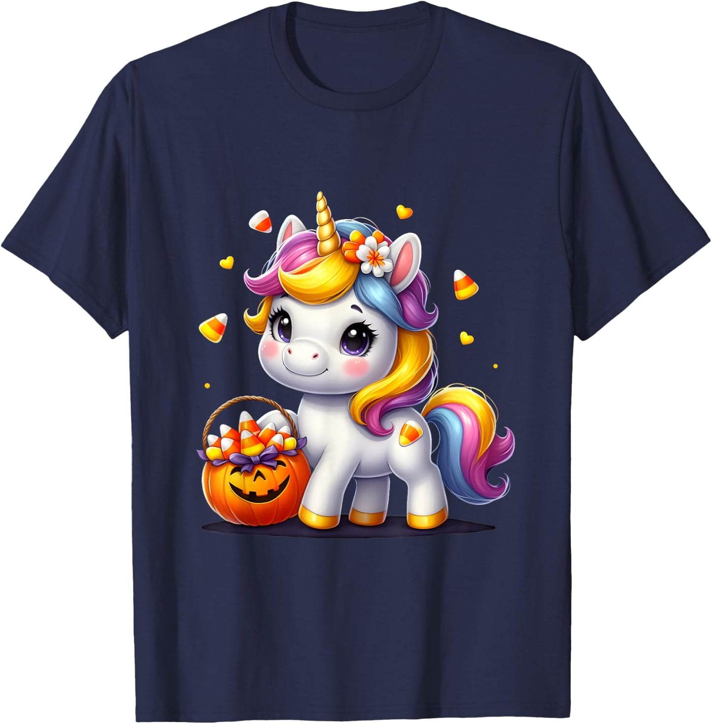Unicorn Candy Corn Halloween Unicorn Gift Girls Kids T-Shirt - T-Shirt | Navy