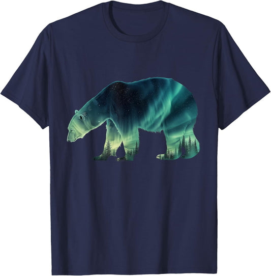 Polar Bear Northern Light Winter Arctic Nature Lover T-Shirt - T-Shirt | Navy