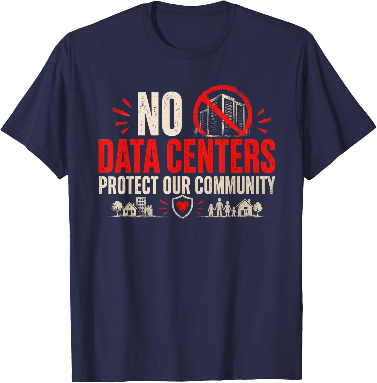 No Data Centers Protect Our Community Retro T-Shirt - T-Shirt | Navy