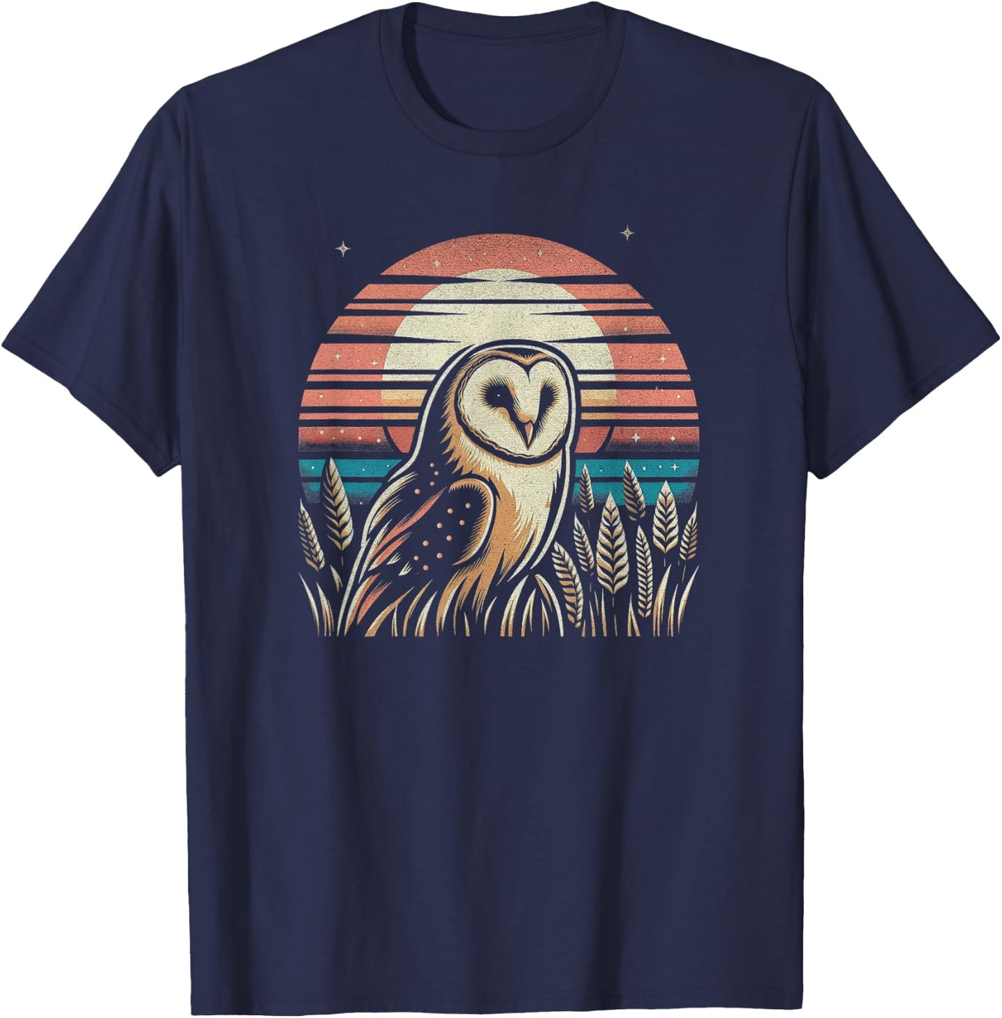 Retro Sunset Barn Owl Graphic Art Design And Men T-Shirt - T-Shirt | Navy