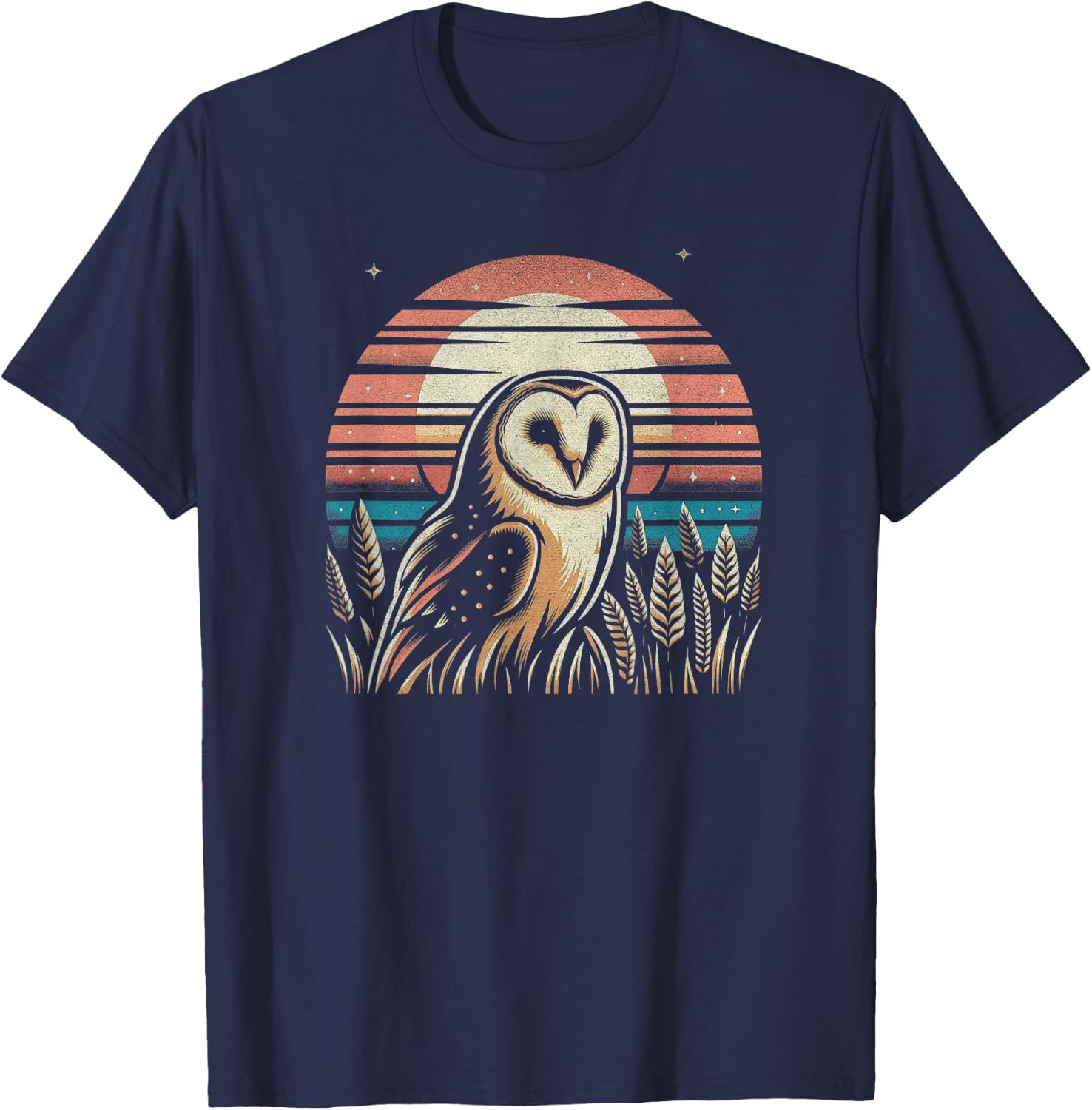 Retro Sunset Barn Owl Graphic Art Design And Men T-Shirt - T-Shirt | Navy