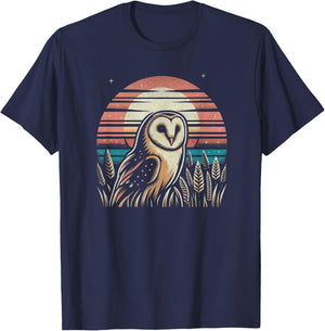 Retro Sunset Barn Owl Graphic Art Design And Men T-Shirt - T-Shirt | Navy