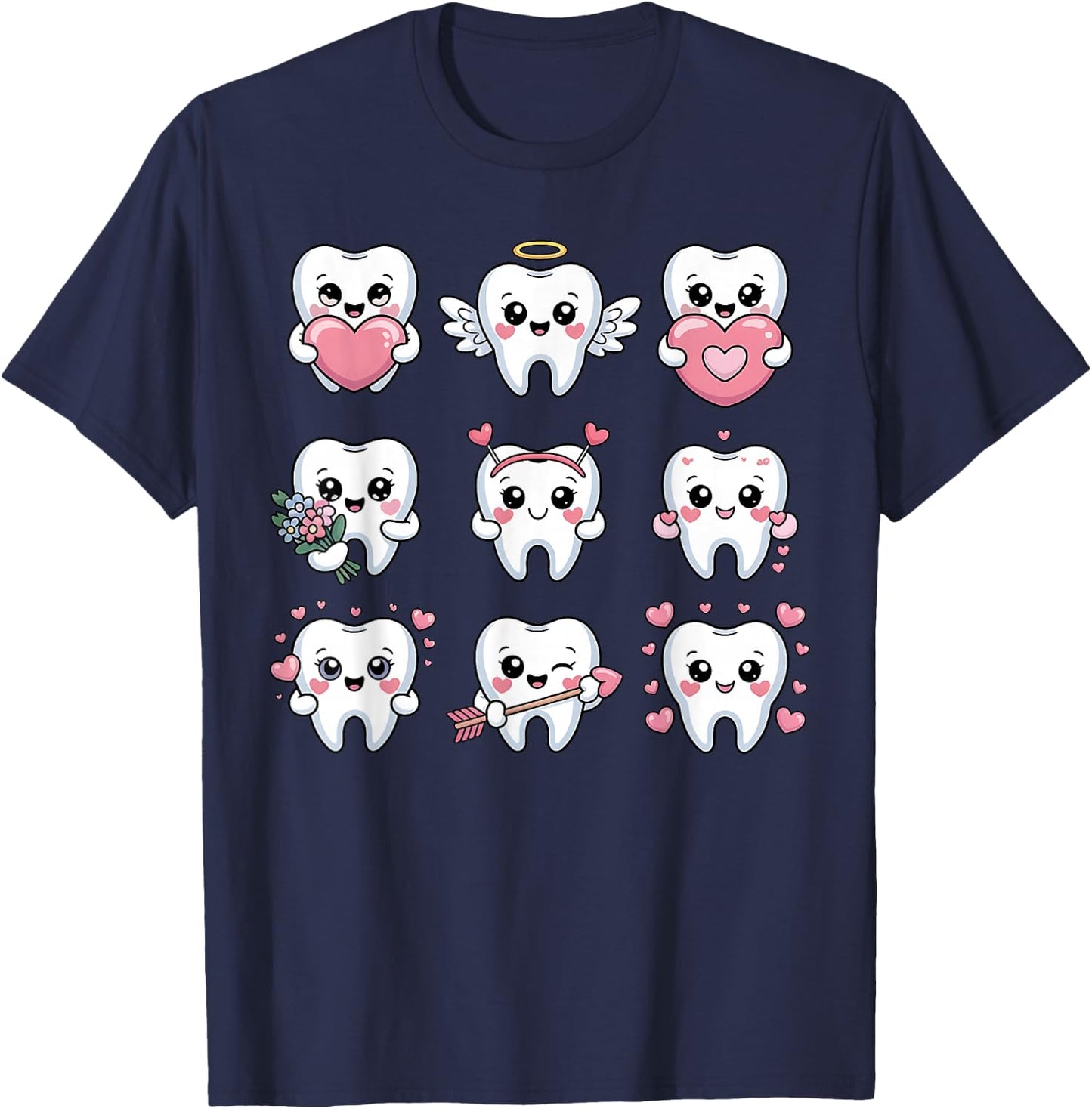 Cute Teeth Valentine Heart Dental Hygienist Dentist Love T-Shirt - T-Shirt | Navy
