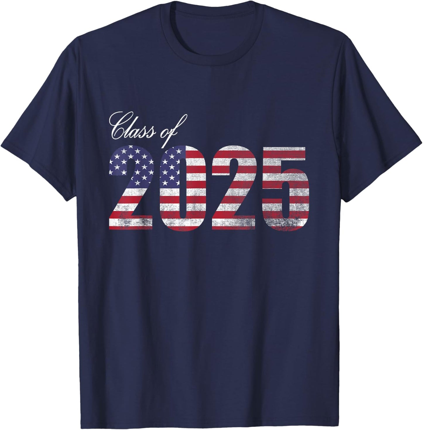 Senior 2025 American Flag USA Graduation Class of 2025 Women Kids Men T-Shirt - T-Shirt | Navy