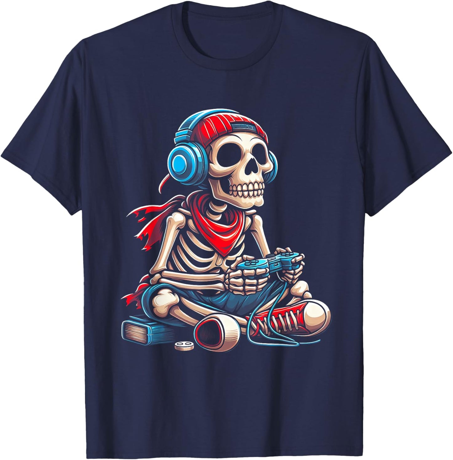 Halloween Skeleton Gamer Video Gaming Gamer E-Sport Player T-Shirt - T-Shirt | Navy