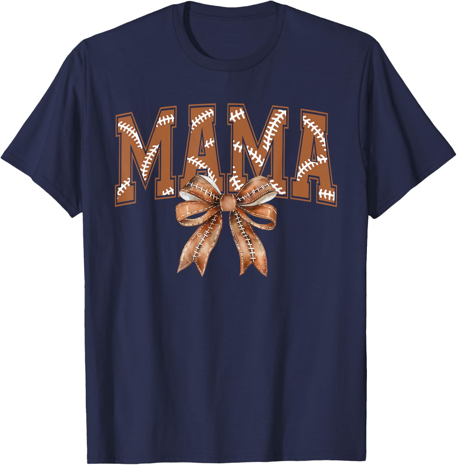Coquette Bow Mama American Football Game Day Thanksgiving T-Shirt - T-Shirt | Navy
