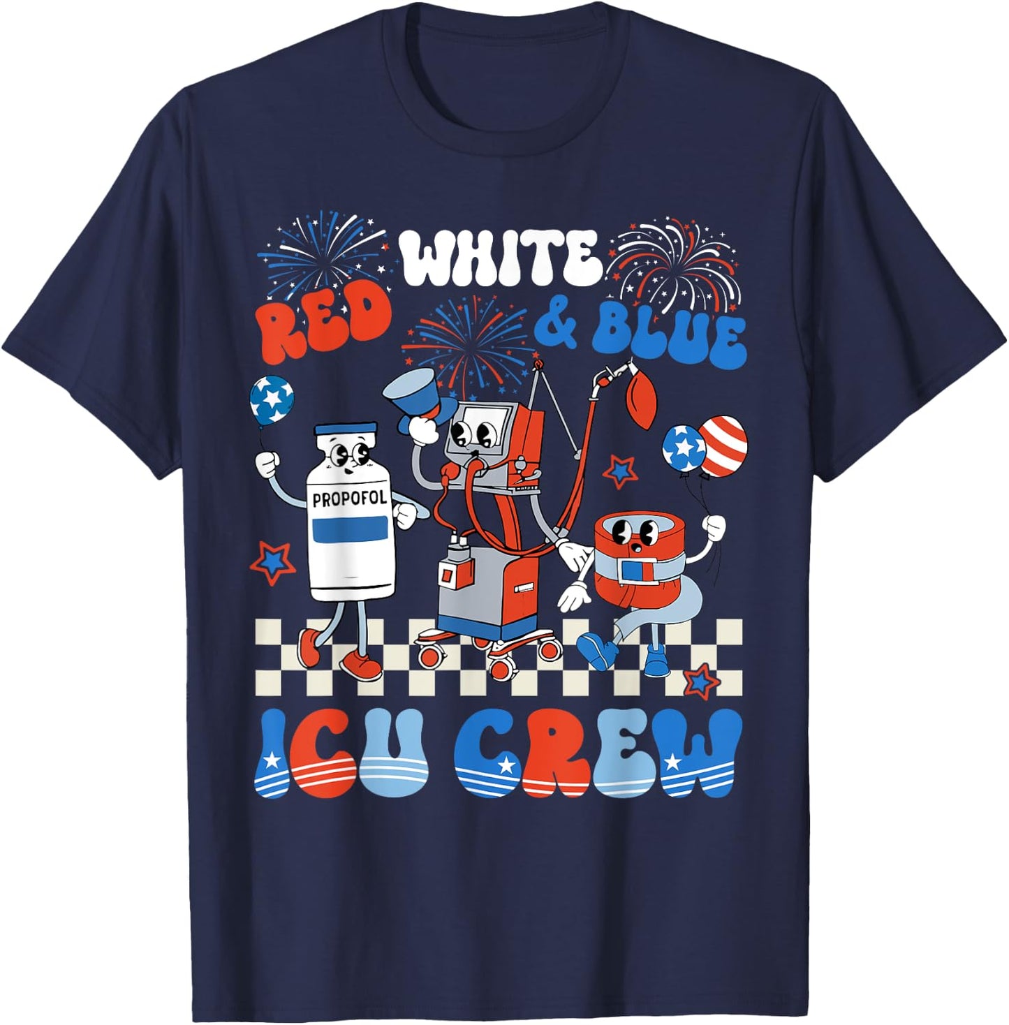 ICU Nurse 4th Of July Independence Day Red White ICU Crew T-Shirt - T-Shirt | Navy