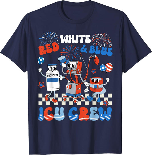 ICU Nurse 4th Of July Independence Day Red White ICU Crew T-Shirt - T-Shirt | Navy