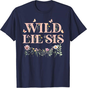 Wild Lil Sis Wildflower Watercolor Floral 1st Birthday Sis T-Shirt - T-Shirt | Navy