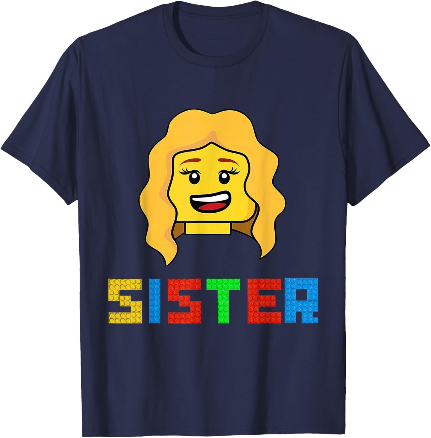 Unique Family Sister Master Builder Building Bricks Blocks T-Shirt - T-Shirt | Navy